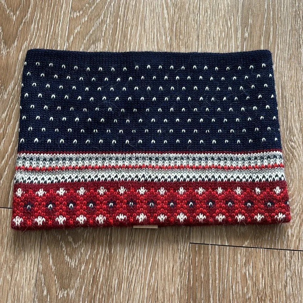 emiLime red/blue knit 100% alpaca neck gaiter/neck warmer